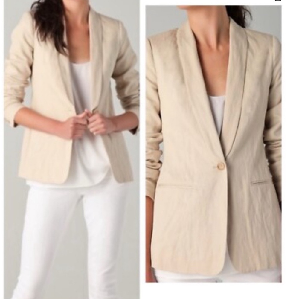 Vince Linen One Button Blazer Beige Cream Size 10